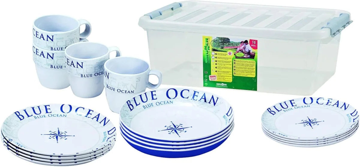 BRUNNER Campingartikel Stack Box Geschirrset Blue Ocean Antislip
