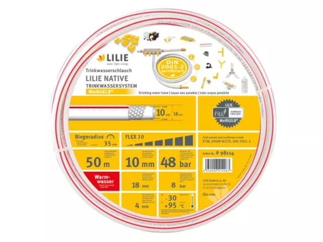 Lilie Native Trinkwasserschlauch für Warmwasser 10x18mm (50m Rolle)
