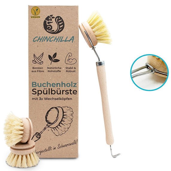 Chinchilla® 4er Set Wechselköpfe aus Holz für Spülbürste - Chinchilla - Wildnissport