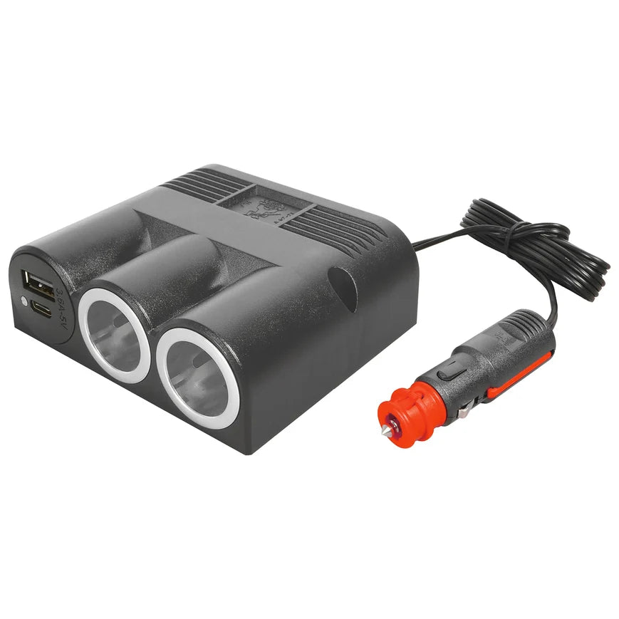 ProCar Aufbau-Dreifachsteckdose mit Power USB-C/A Doppelsteckdose mit Kabel und Stecker