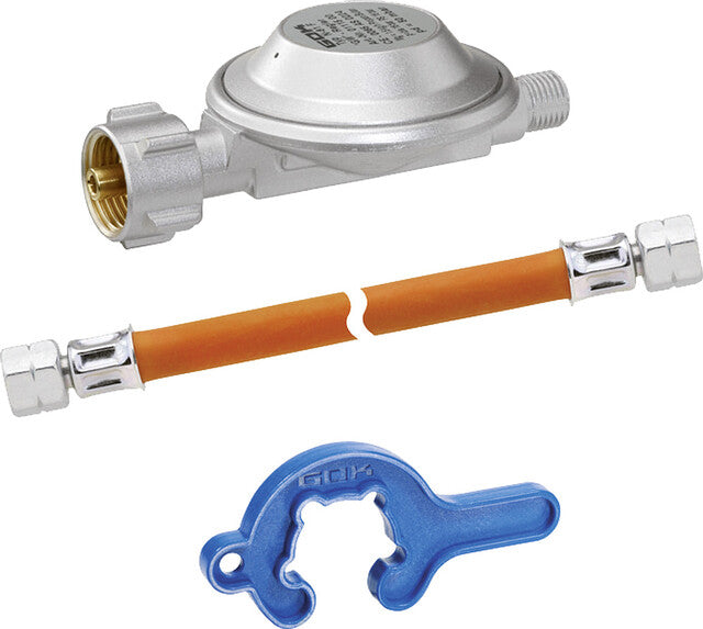 GOK Regler Schlauch Set GOK Typ EN61 1,5 kg/h 50 mbar KLF x G 1/4 LH-ÜM Schlauch 800 mm