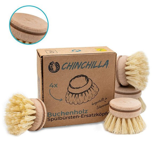 Chinchilla® 4er Set Wechselköpfe aus Holz für Spülbürste - Chinchilla - Wildnissport