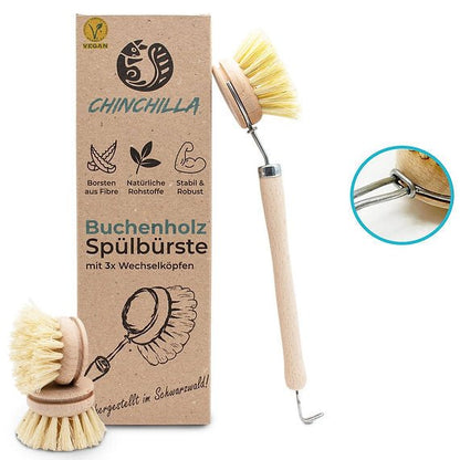 Chinchilla® 4er Set Wechselköpfe aus Holz für Spülbürste - Chinchilla - Wildnissport