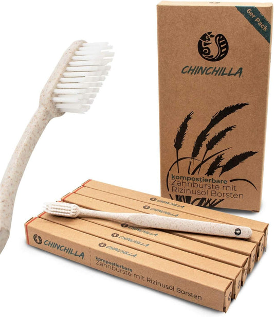 Chinchilla® Weizenstroh Zahnbürsten mit Rizinusöl Borsten - 6 Stück - Chinchilla - Wildnissport