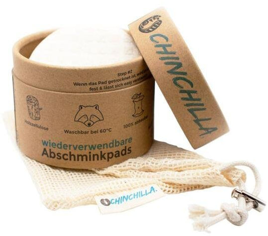 Chinchilla® wiederverwendbare Abschminkpads - 10 Stk. mit Aufbewahrungsdose und Wäschenetz - Chinchilla - Wildnissport