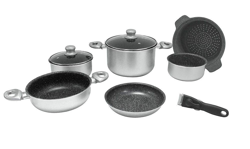 Gimex Camping Kochtopfset 9 - tlg. 22cm Alu Silver Line - Gimex - Wildnissport