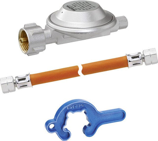 GOK Regler Schlauch Set GOK Typ EN61 1,5 kg/h 50 mbar KLF x G 1/4 LH-ÜM Schlauch 800 mm - Wildnissport - Wildnissport