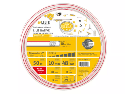 Lilie Native Trinkwasserschlauch für Warmwasser 10x18mm (50m Rolle) - LILIE - Wildnissport
