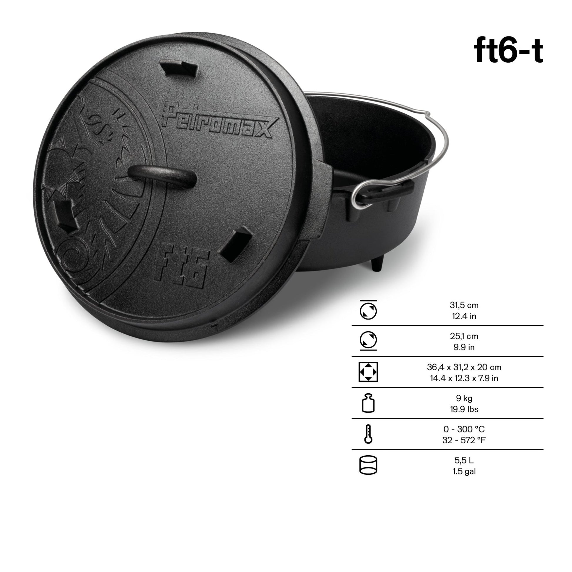 Petromax Feuertopf FT6 (Dutch Oven) 5,5 L planer Boden - Wildnissport - Wildnissport