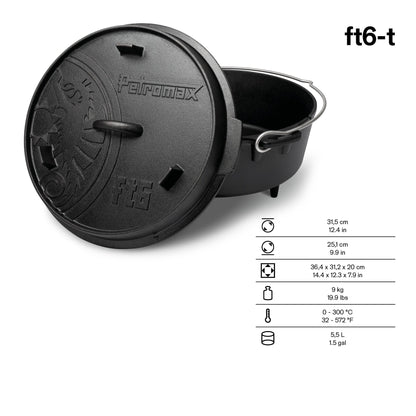 Petromax Feuertopf FT6 (Dutch Oven) 5,5 L planer Boden - Wildnissport - Wildnissport