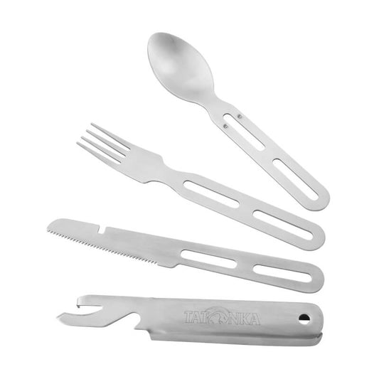 Tatonka Cutlery Set 2 (4-teilig) - Camping-Besteck aus Edelstahl bestehend aus Messer, Gabel, Löffel und Dosenöffner - Wildnissport - Wildnissport