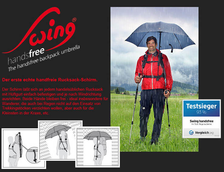 Euroschirm Swing Handsfree - | | Ausrüstung wildnissport.de echt Trekkingschirme Regenschirme, | Schwarz Schirme gute Stöcke, Ausrüstung 